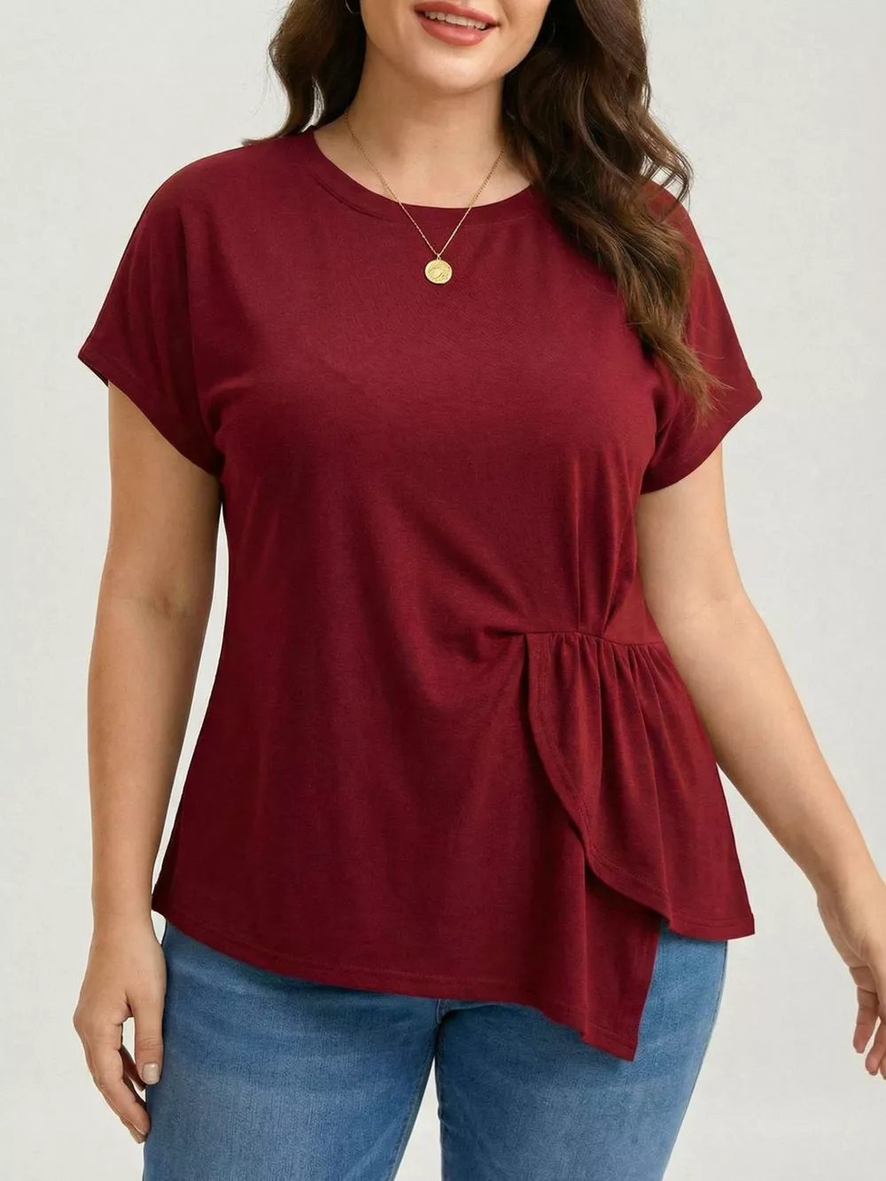 Plus Size Solid Color Ruffle Hem T-Shirt, image 4