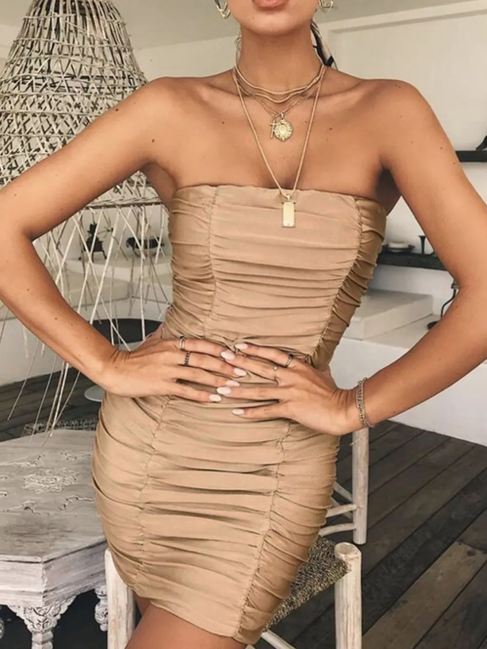 Ruched Tube Bodycon Mini Dress, image 7