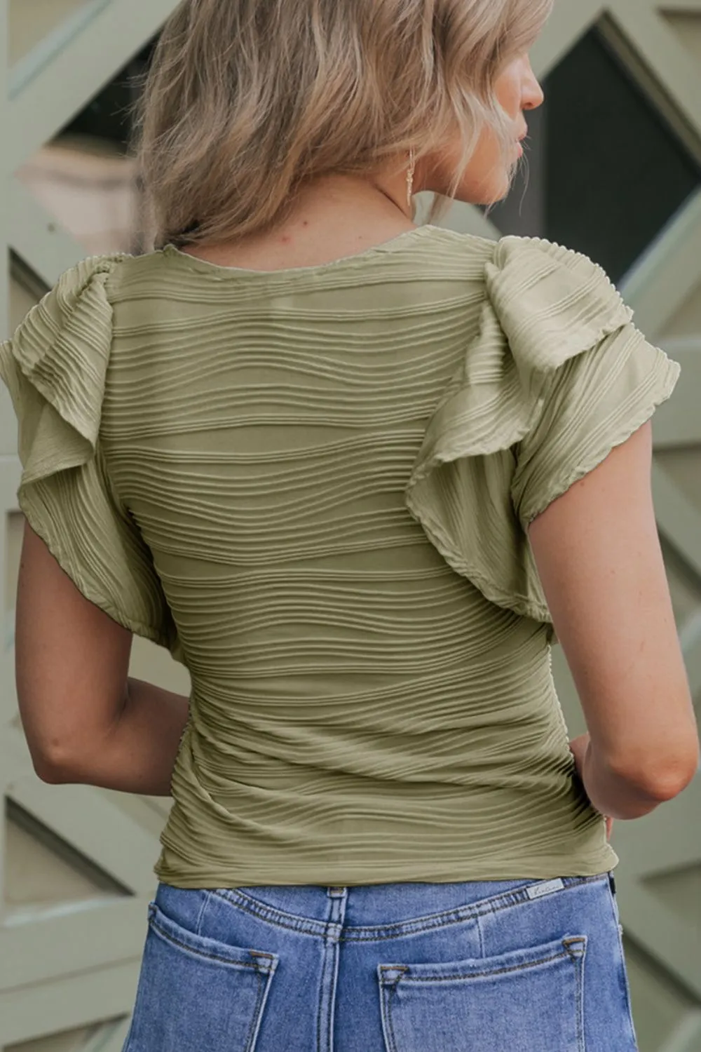Textured Round Neck Cap Sleeve Top, image 21