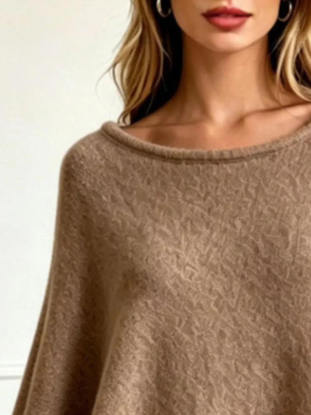 Asymmetrical Hem Knit Poncho, image 8