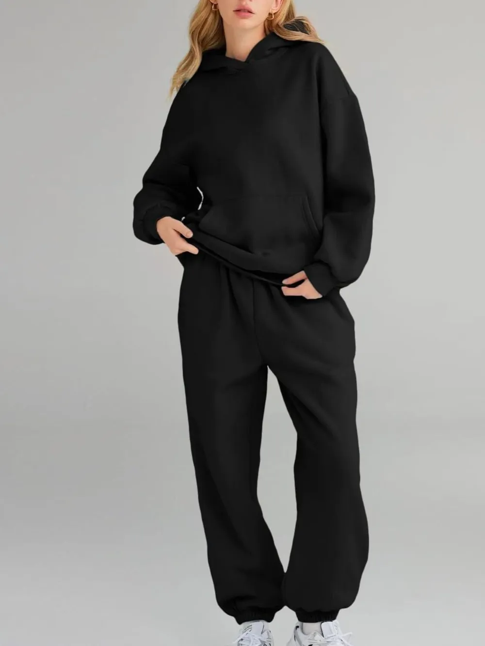 Full Size Kangaroo Pocket Hoodie and Joggers Set Plus Size, image 5