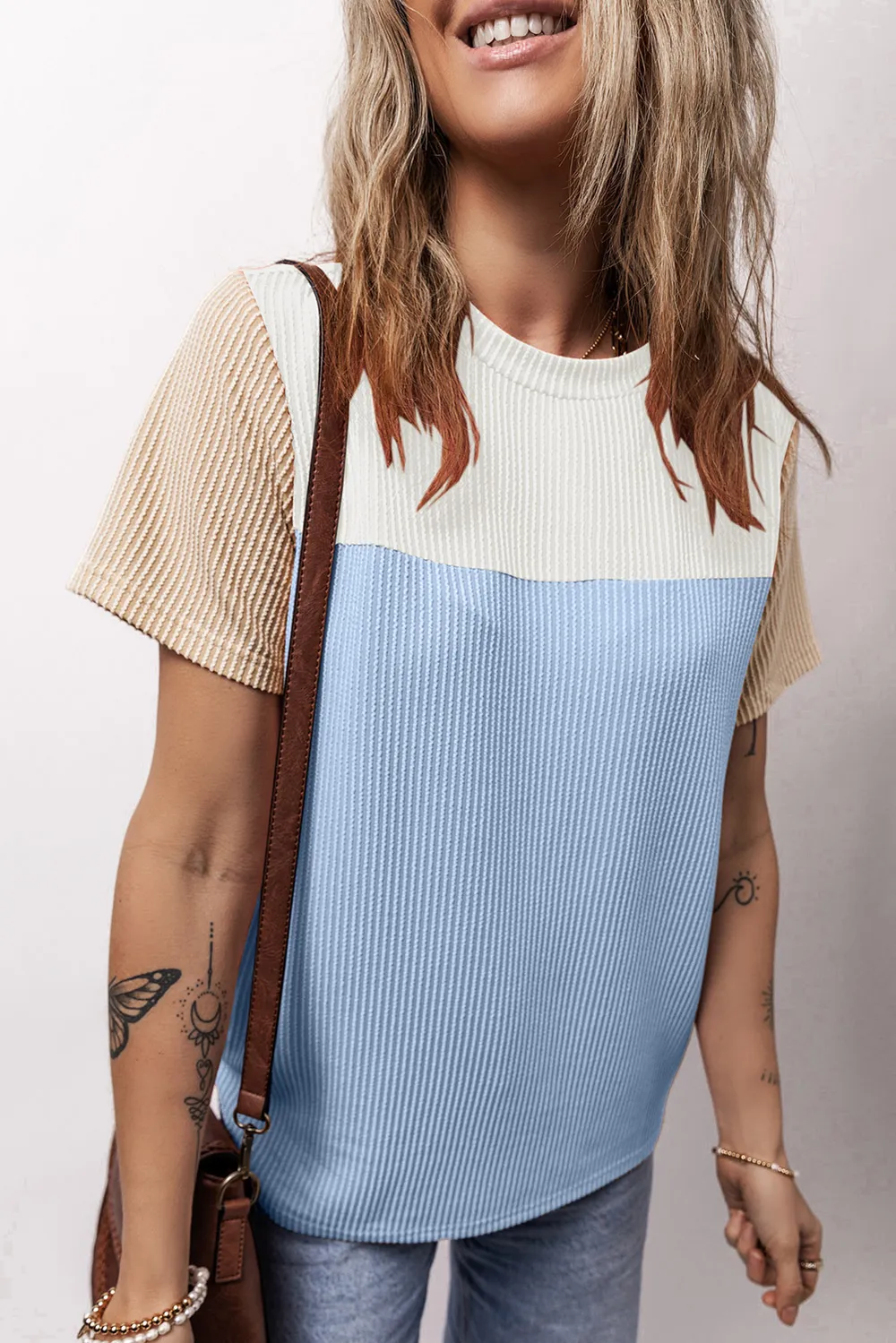 Color Block Round Neck Short Sleeve T-Shirt, image 6