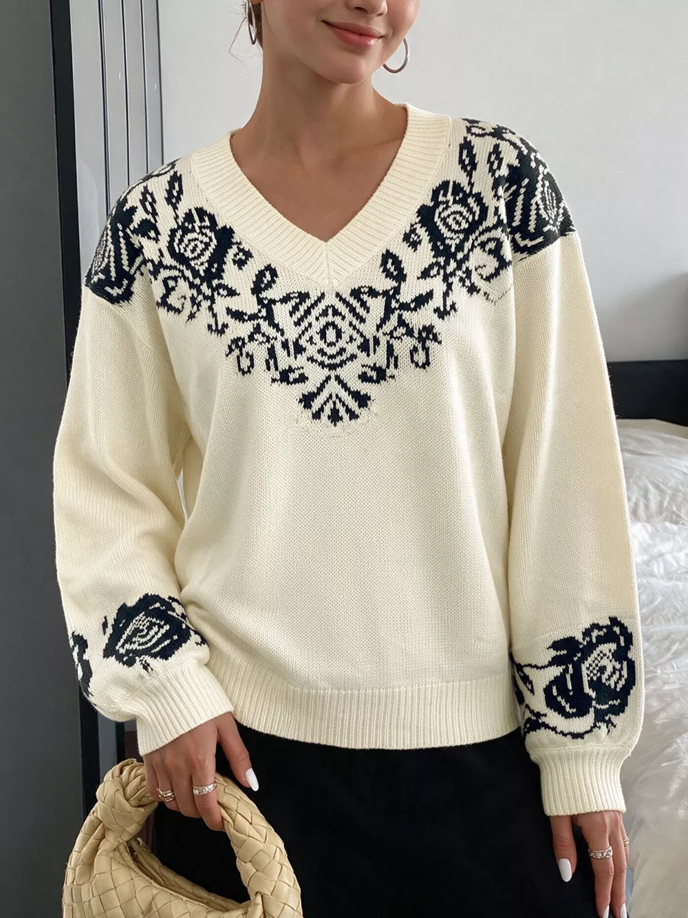 Floral Dropped Shoulder Sweater, image 4