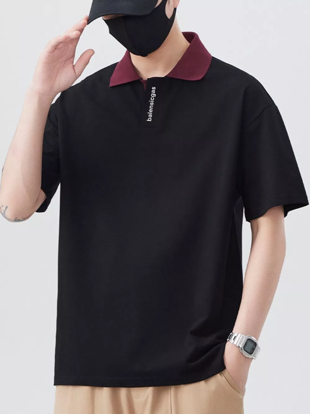 Men's Plus Size Contrast Collar Short Sleeve Polo, image 5
