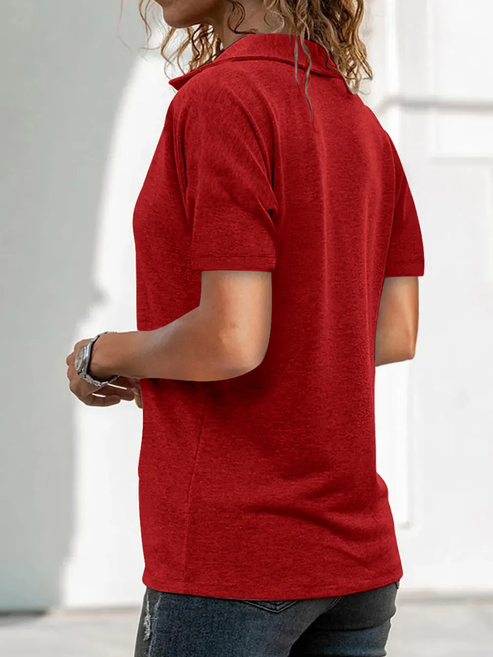 Zip Collar Short Sleeve Top, image 6