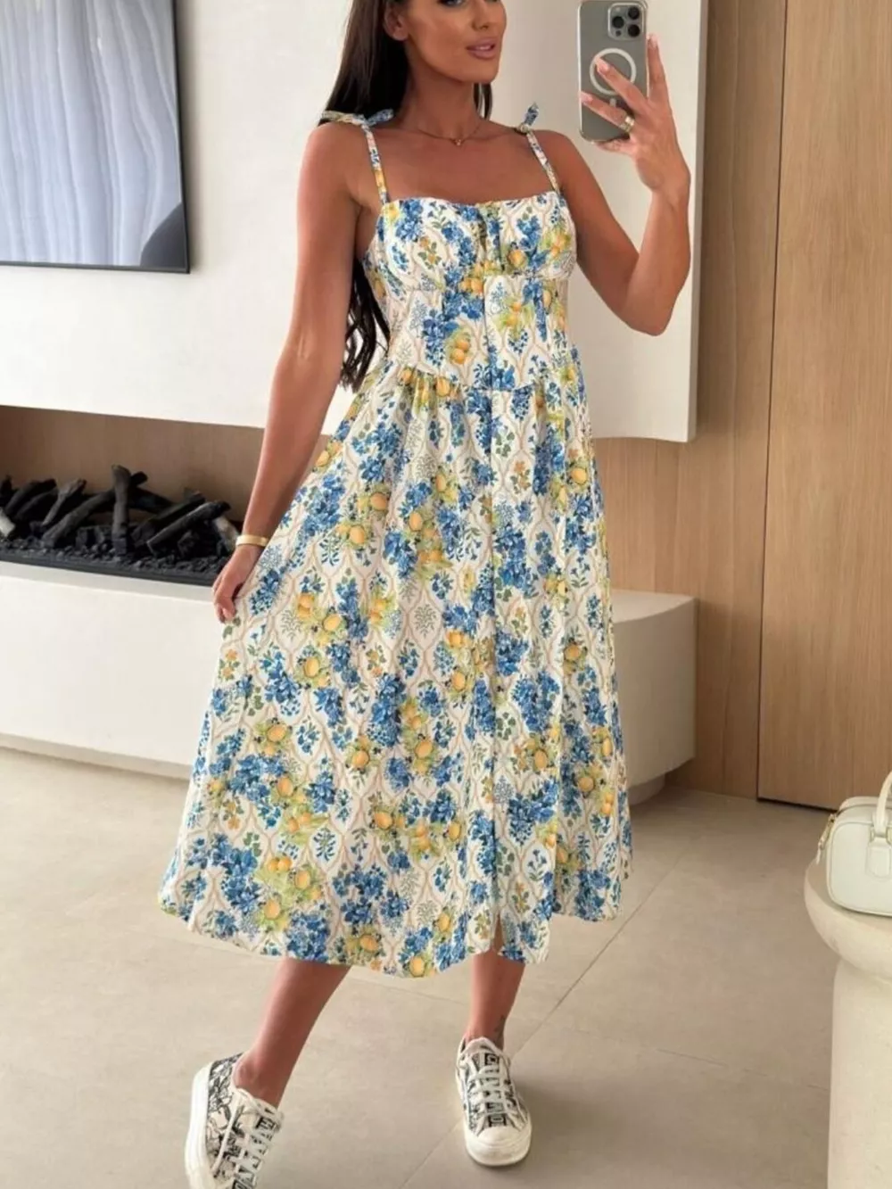 Striped Tie-Shoulder Midi Dress, image 9