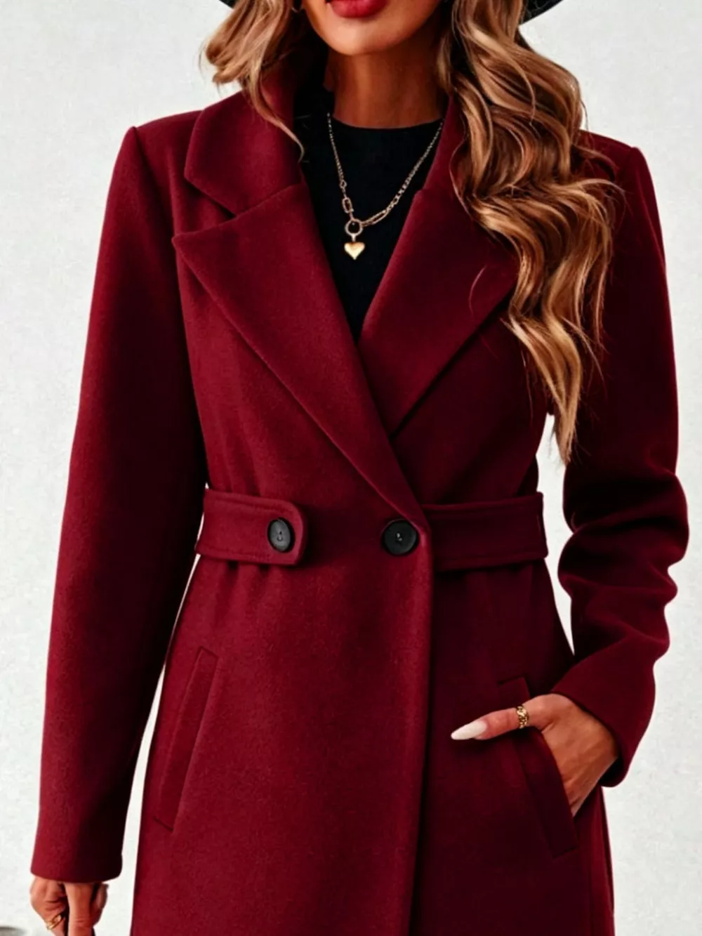 Full Size Elegant Lapel Collar Belted Coat with Pockets Plus Size, image 13