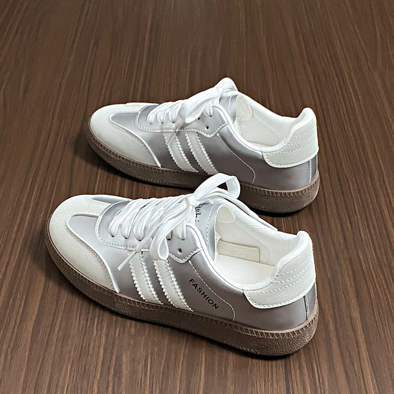 Side Striped Lace Up Round Toe Sneakers, image 2