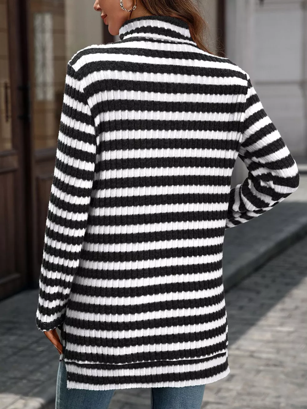 Striped Turtleneck Long Sleeve Knit Top, image 4