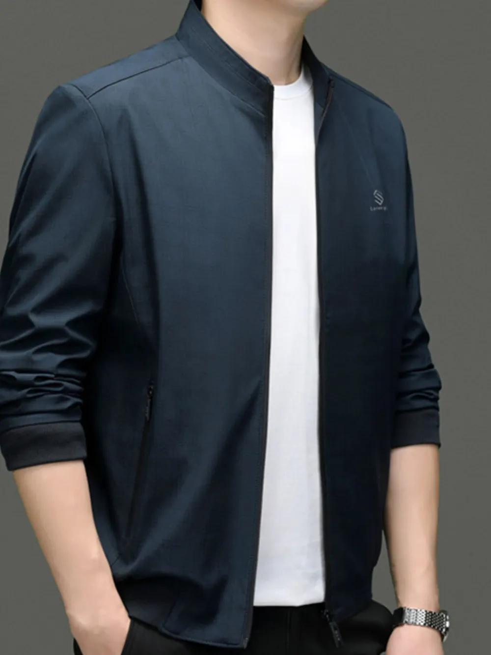 Men's Plus Size Zip Up Slim Fit Jacket, image 3