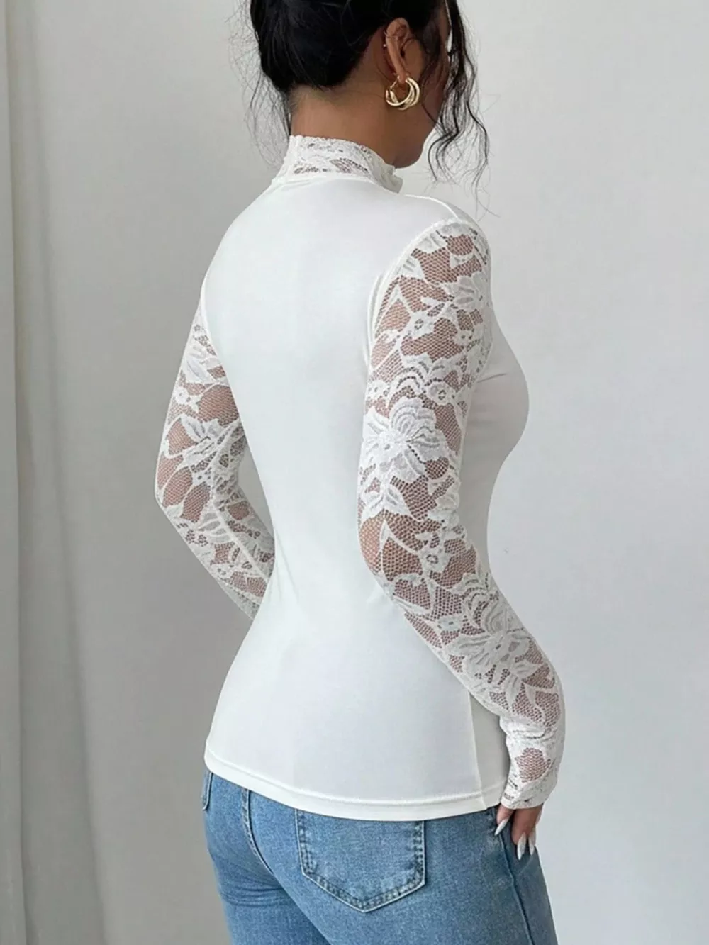 Lace Sleeve Long Sleeve T-Shirt, image 2