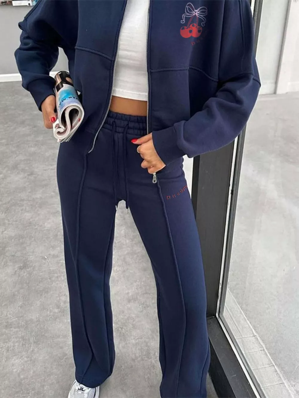 Zip Up Dropped Shoulder Outerwear and Pants Set, image 14