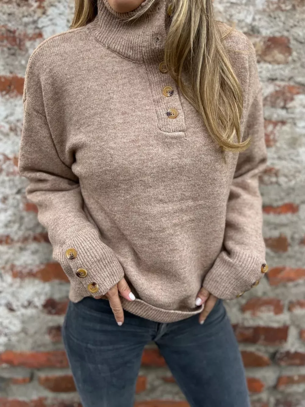 Full Size Button-Detail Turtleneck Sweater Plus Size, image 9