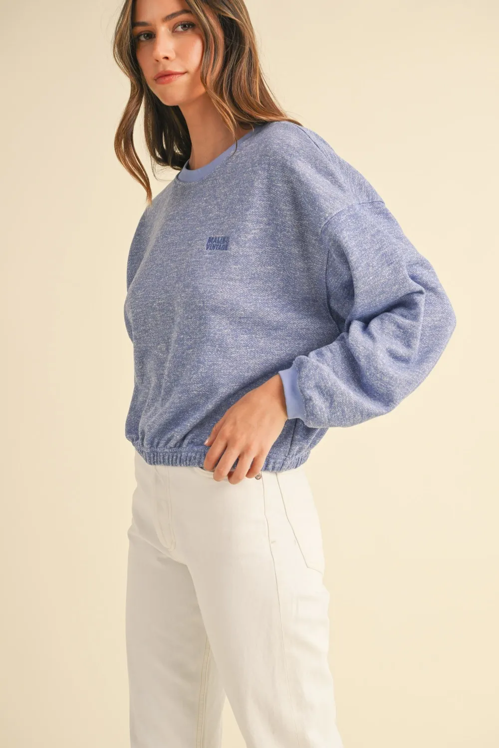 Round Neck Letter Embroidery Crop Sweatshirt, image 4