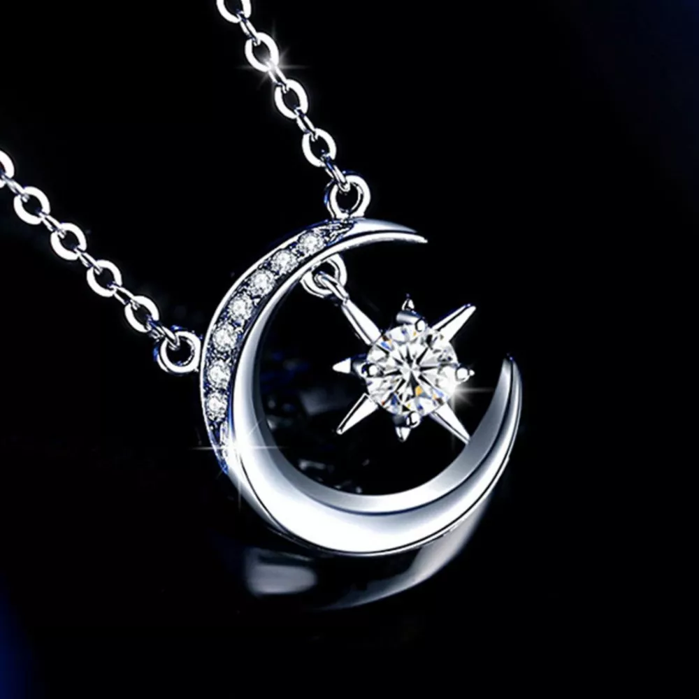 925 Sterling Silver Moissanite Star Moon Necklace, image 6