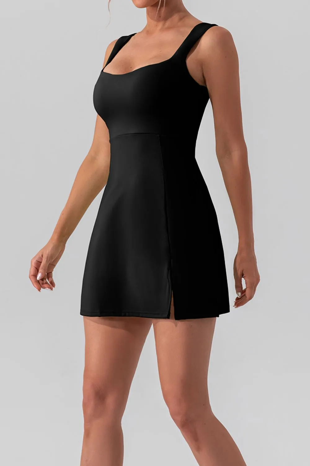 Square Neck Sleeveless Slit Mini Active Dress, image 11