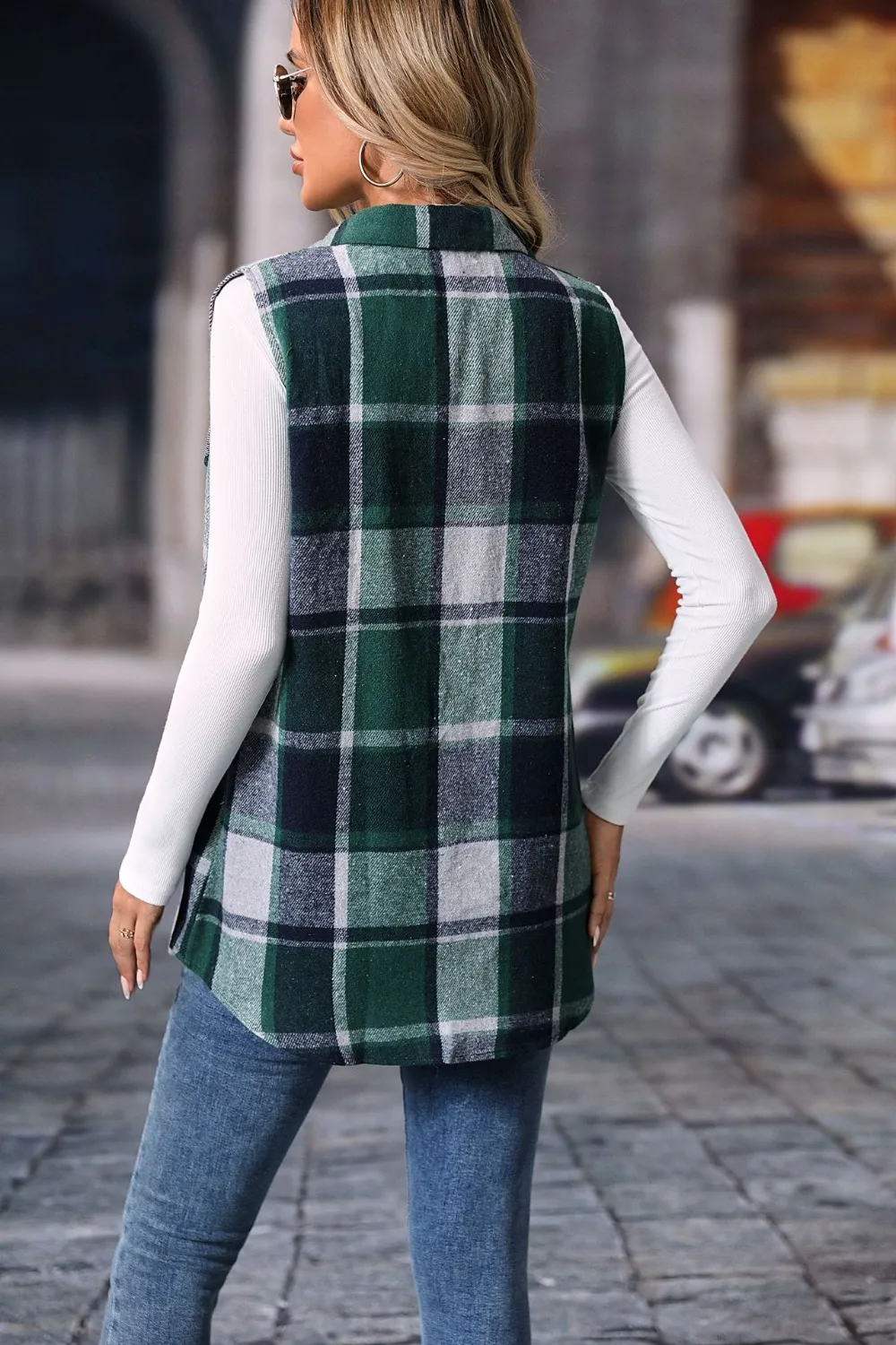 Plaid Button Up Vest Coat, image 13