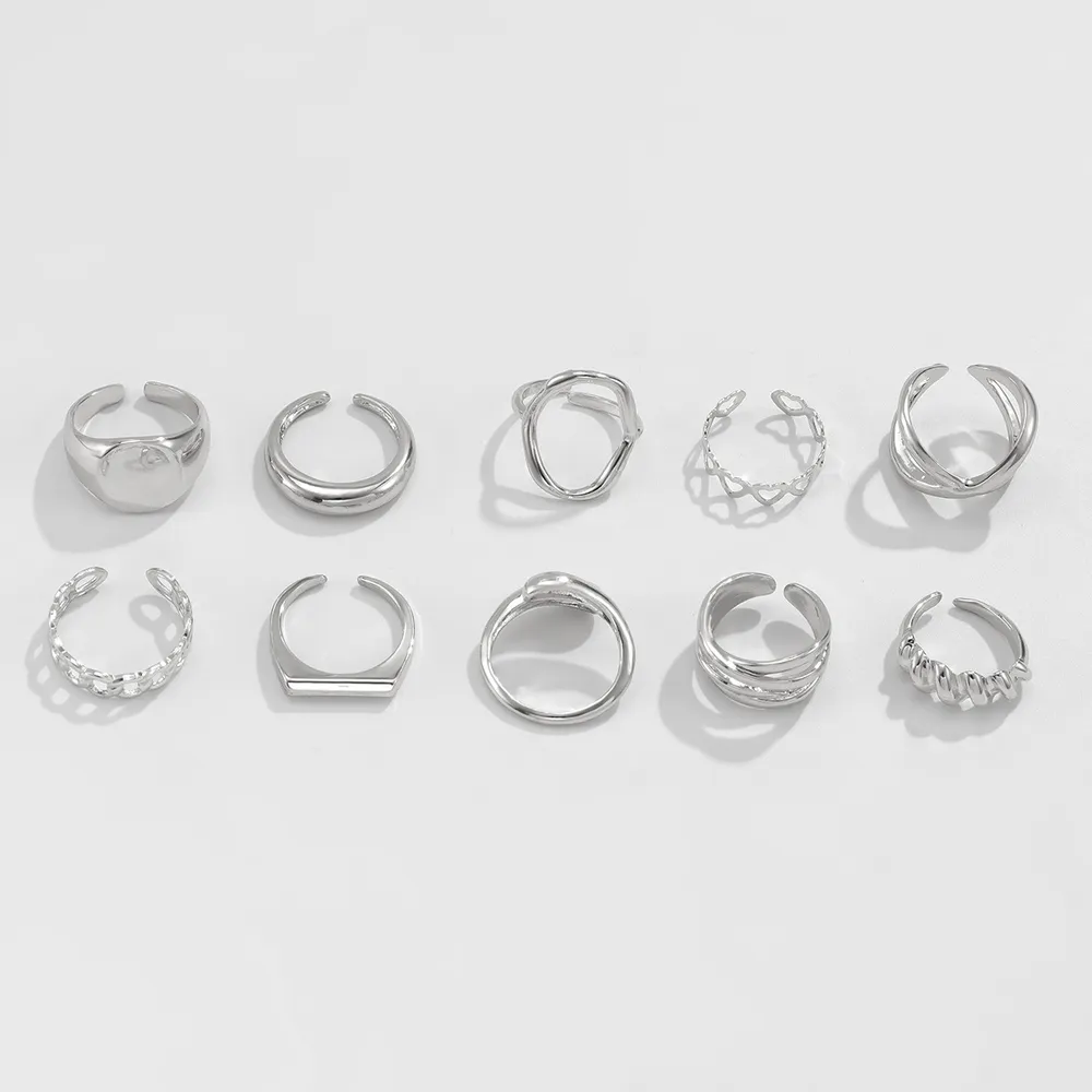 10-Piece Alloy Geometric Ring, image 6