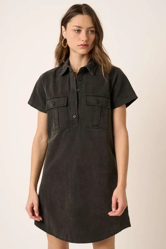 Button Detail Collared Neck Short Sleeve Shirt Dress, image 4