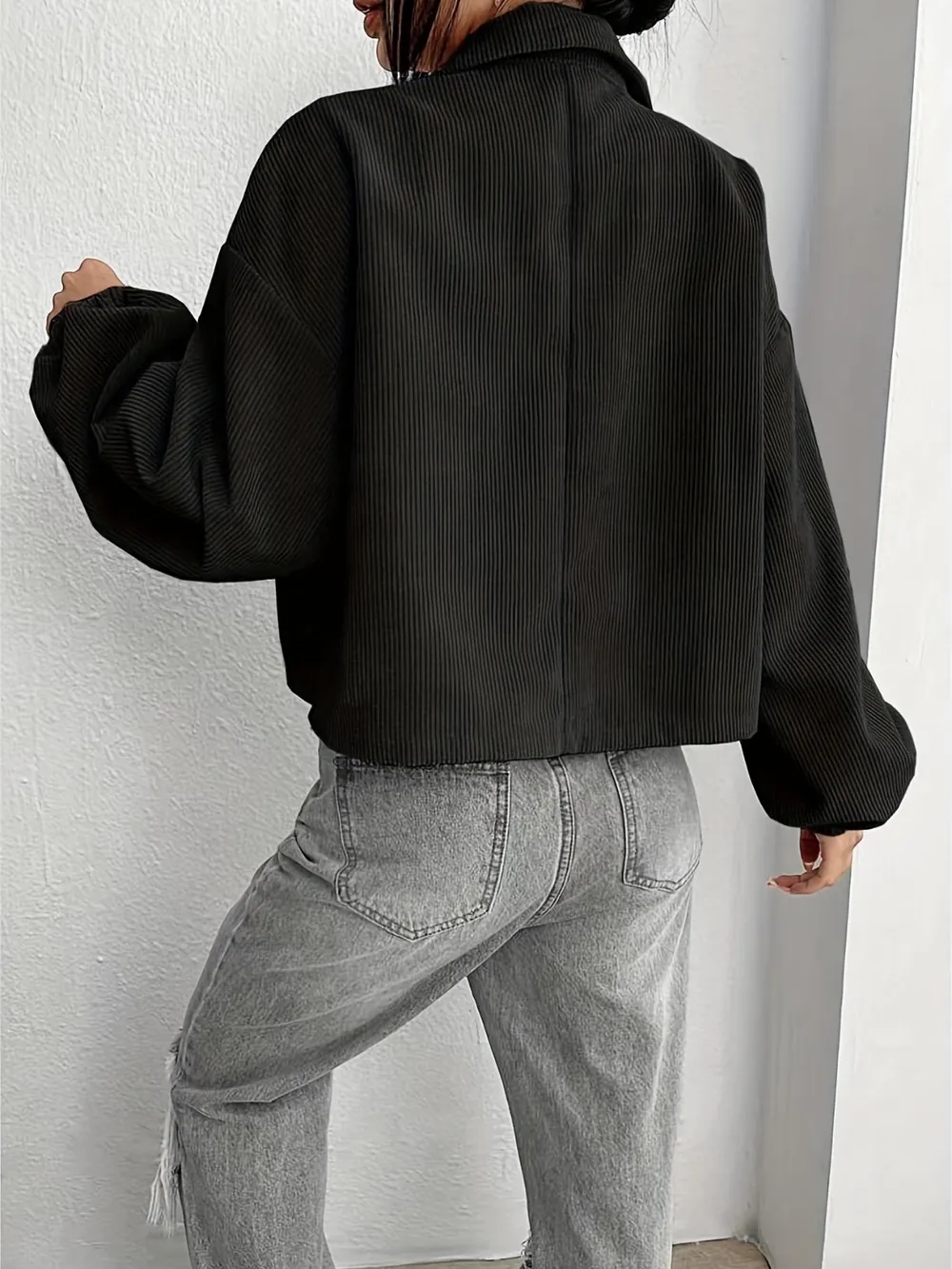 Collared Neck Dropped Shoulder Jacket, image 10