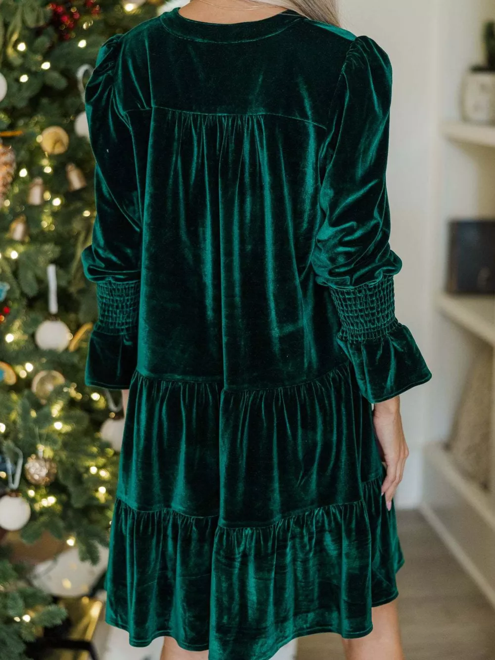 Velvet Tiered Notched Mini Dress, image 6