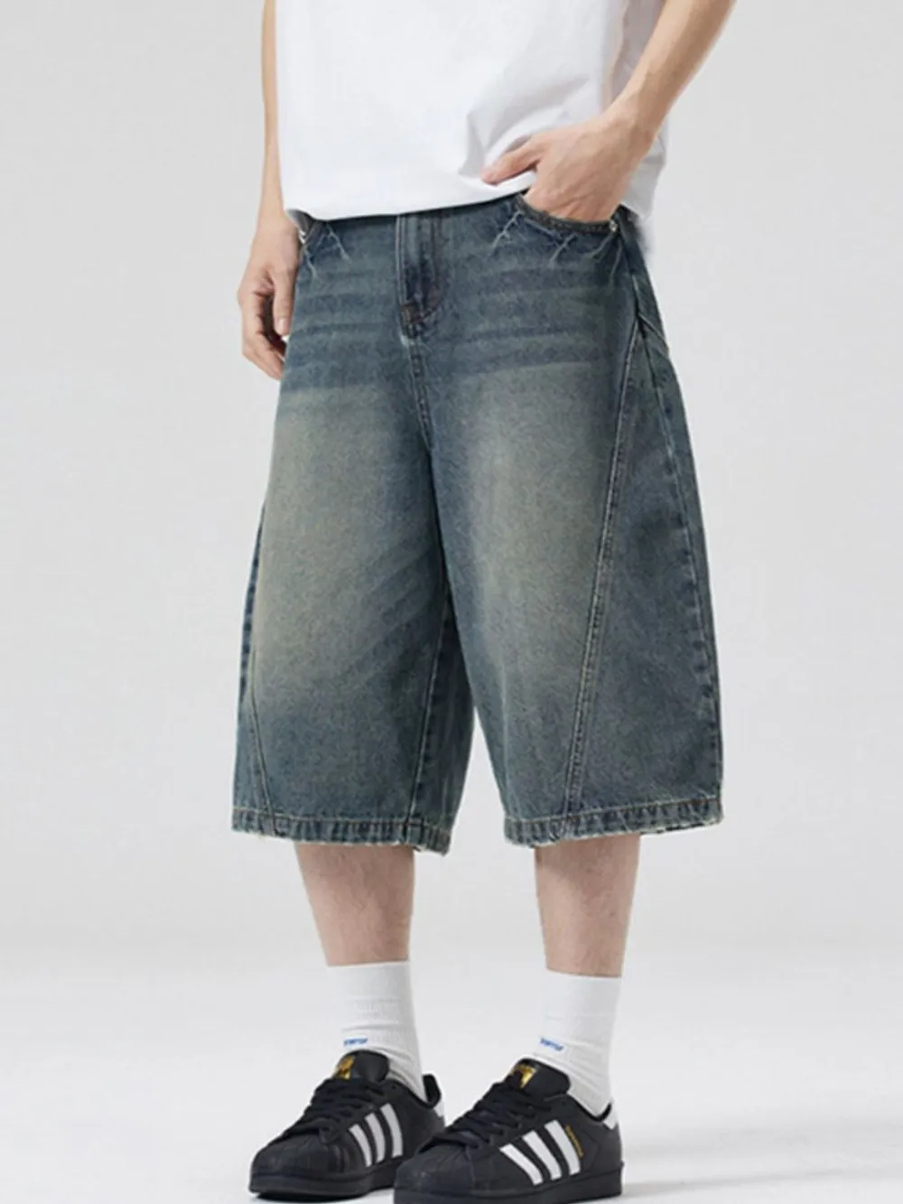 Men's Vintage Washed Denim Bermuda Shorts, image 2