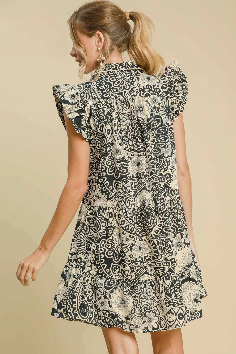 Full Size Printed Ruffle Cap Sleeve Babydoll Dress Plus Size, image 4