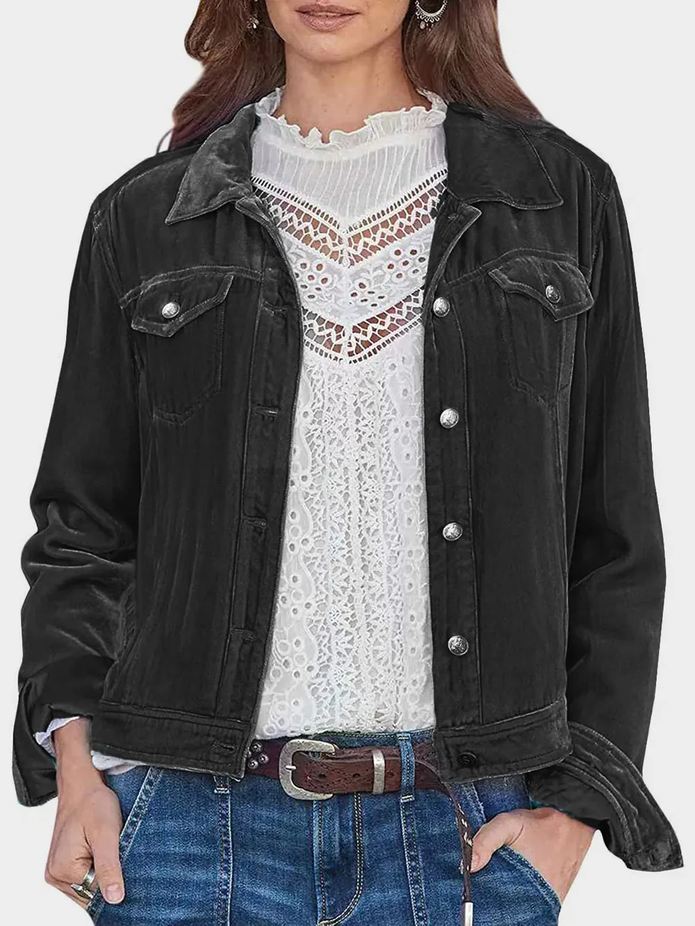 Button Up Long Sleeve Jacket with Chest Pockets, image 8