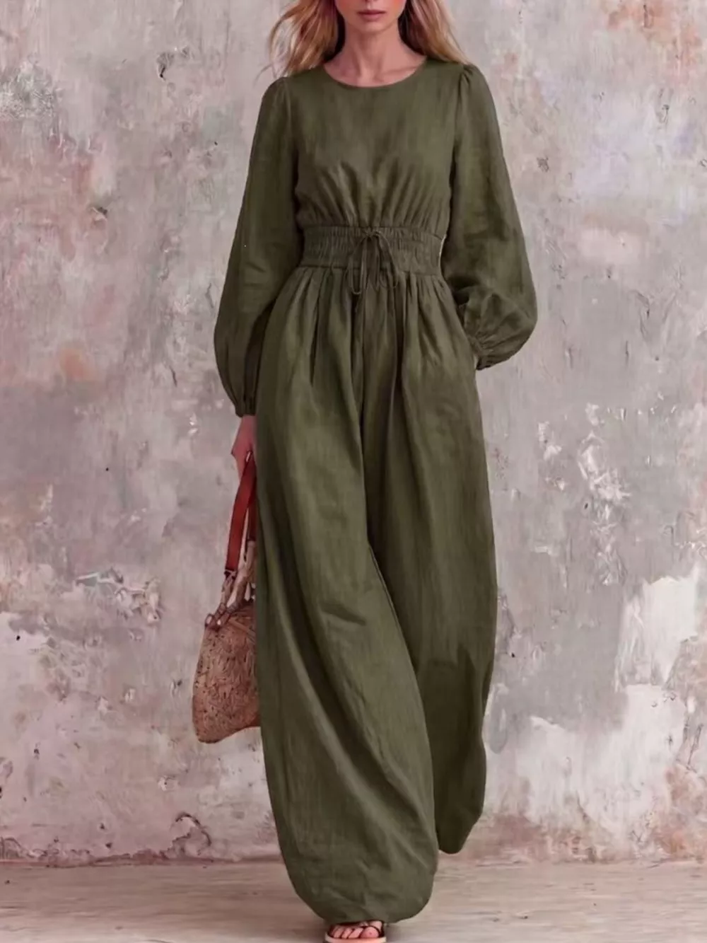 Smocked Waist Long-Sleeve Jumpsuit, image 7