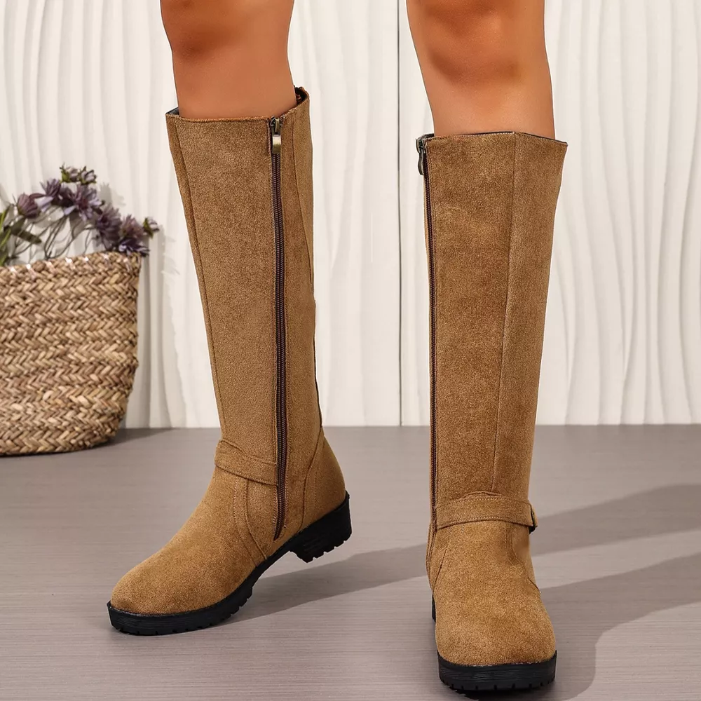 Knee-High Suede Buckle Accent Boots, image 5