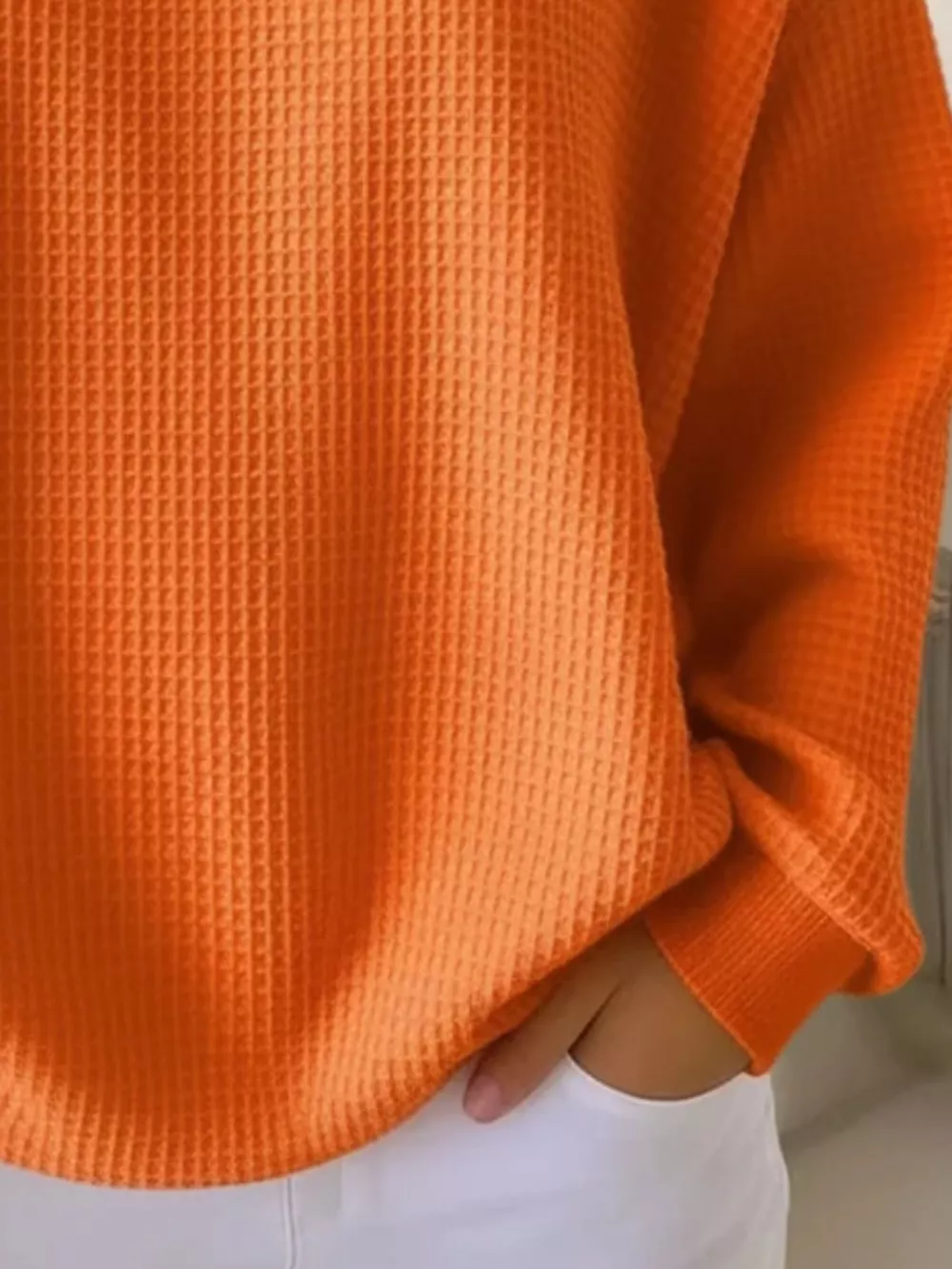 Full Size Waffle Knit Button Detail Top Plus Size, image 8