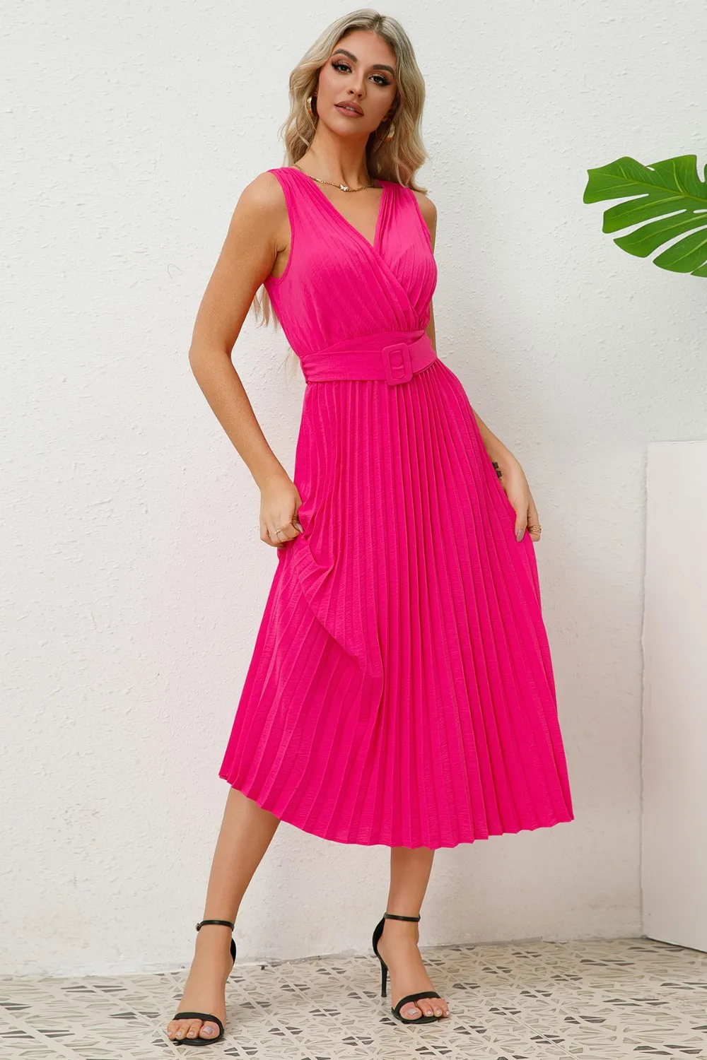 Surplice Sleeveless Midi Pleated Dress, image 13