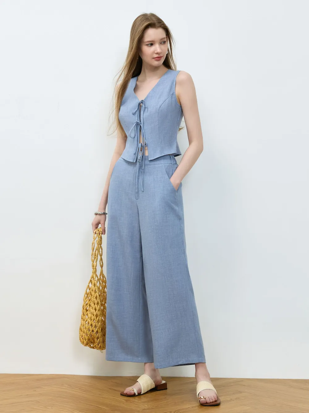 Tie Front Vest and Wide Leg Pants Set, image 11