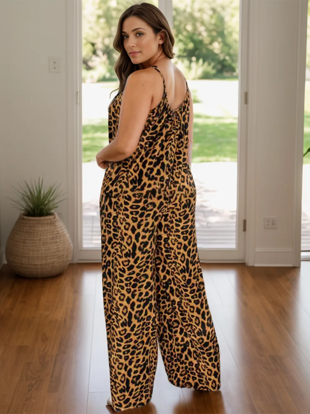 Full Size Leopard Scoop Neck Wide Leg Jumpsuit, image 15