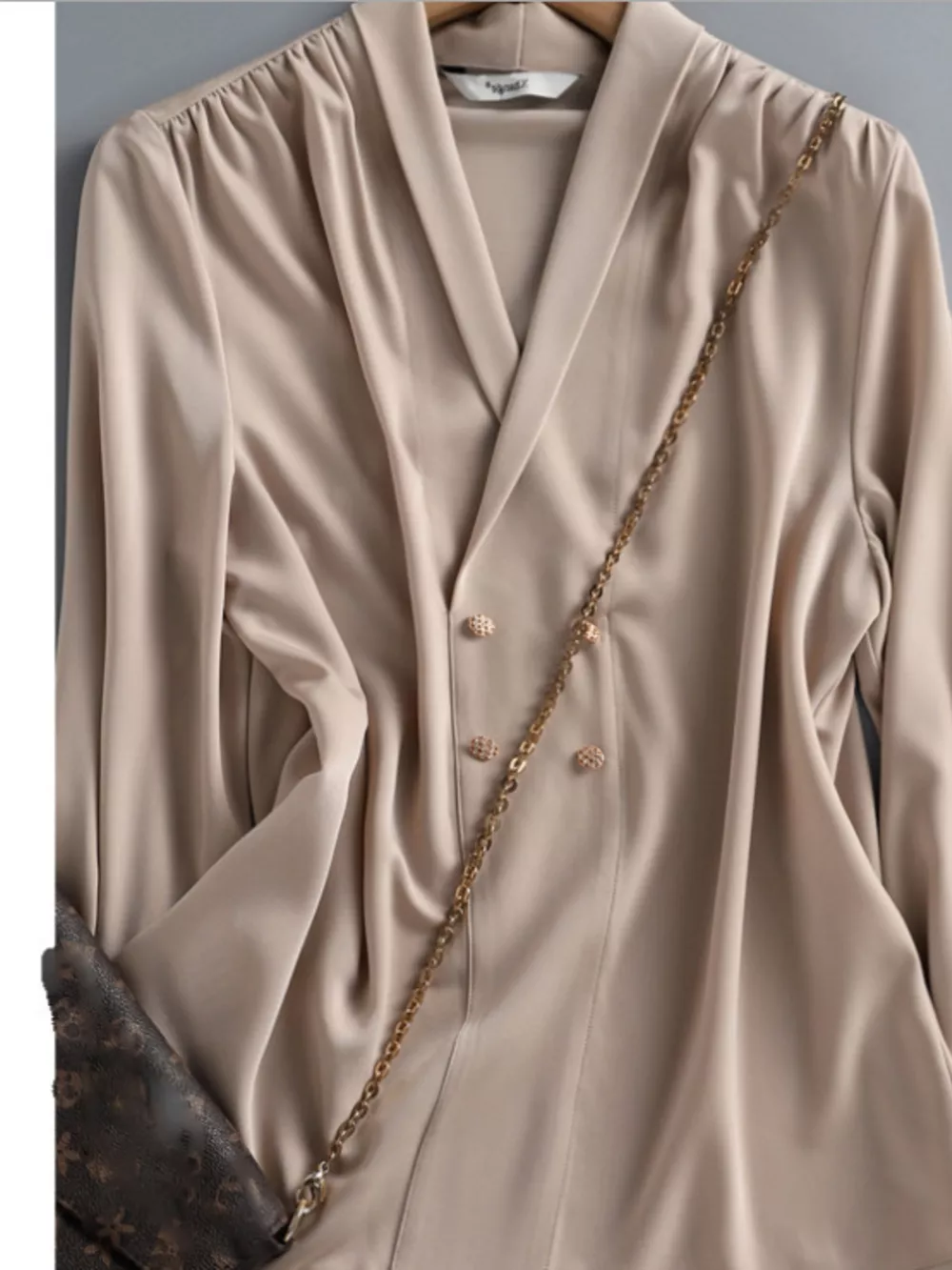 Ruched Front Decorative Button Long Sleeve Blouse, image 3