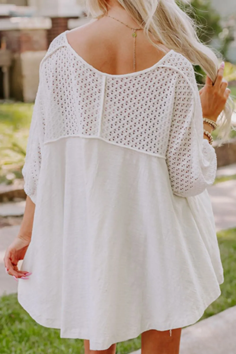 Openwork High Low Hem V Neck Oversized Top, image 10