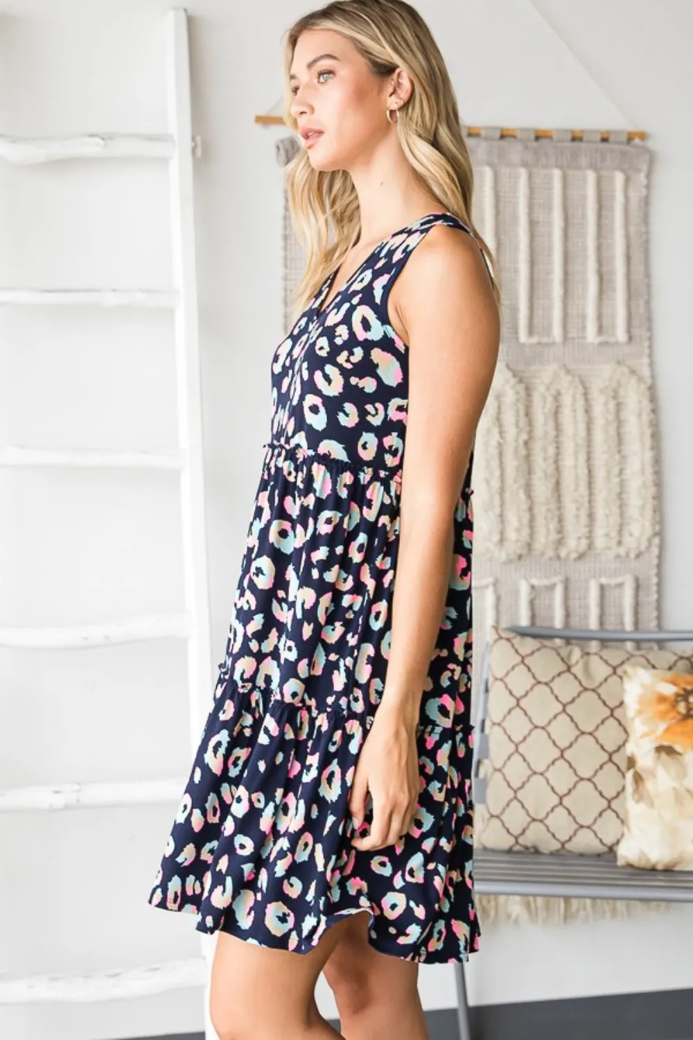 Full Size Leopard V-Neck Ruffled Tank Dress, image 4