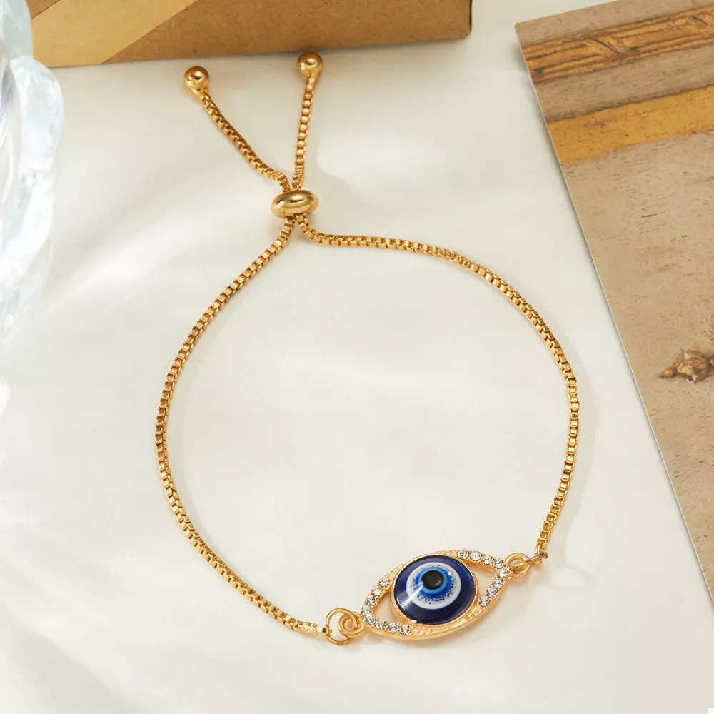 18K Gold-Plated Resin Evil Eye Adjustable Bracelet, image 3