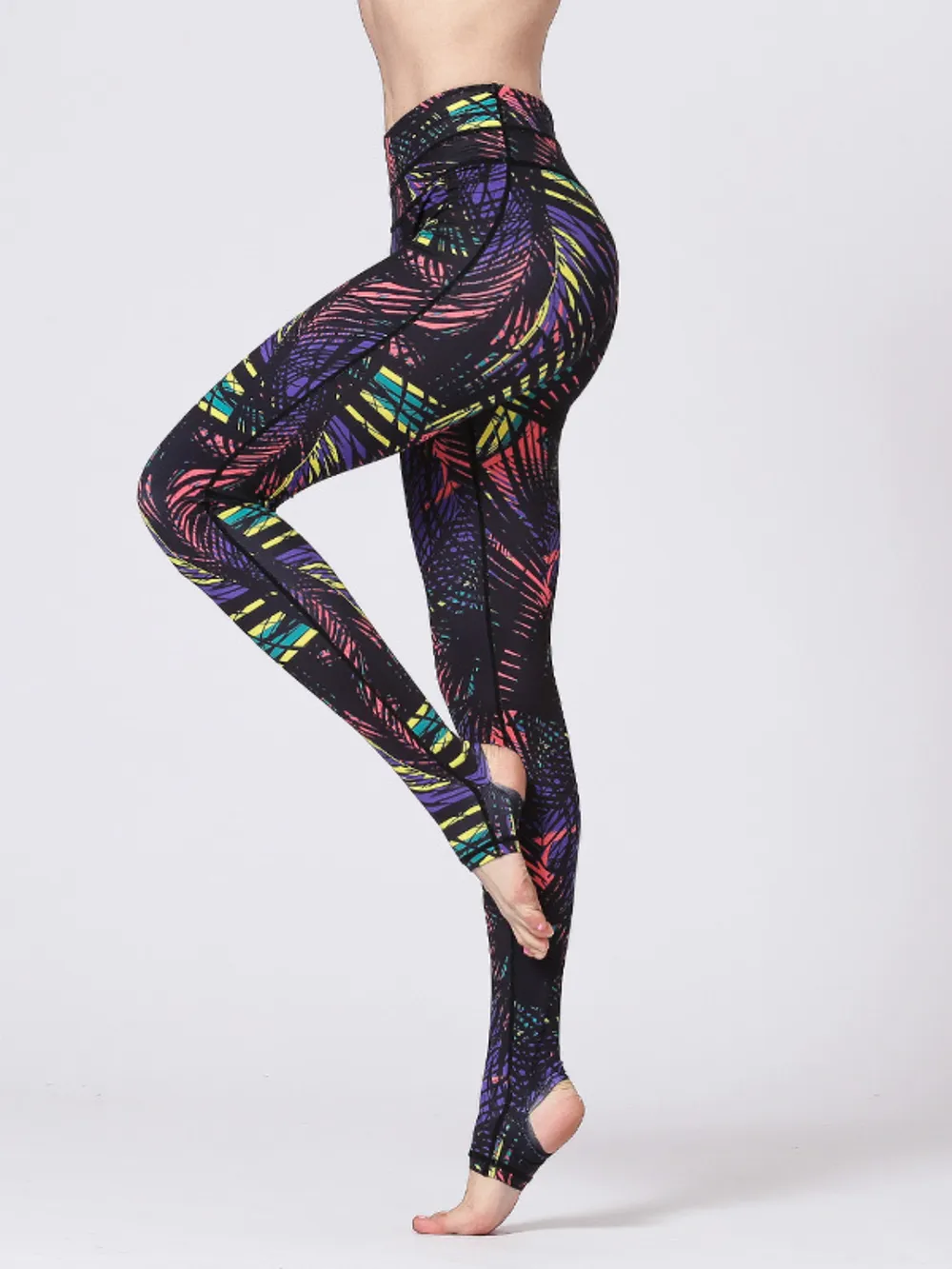 Printed Wide Waistband Active Leggings with Stirrups, image 2