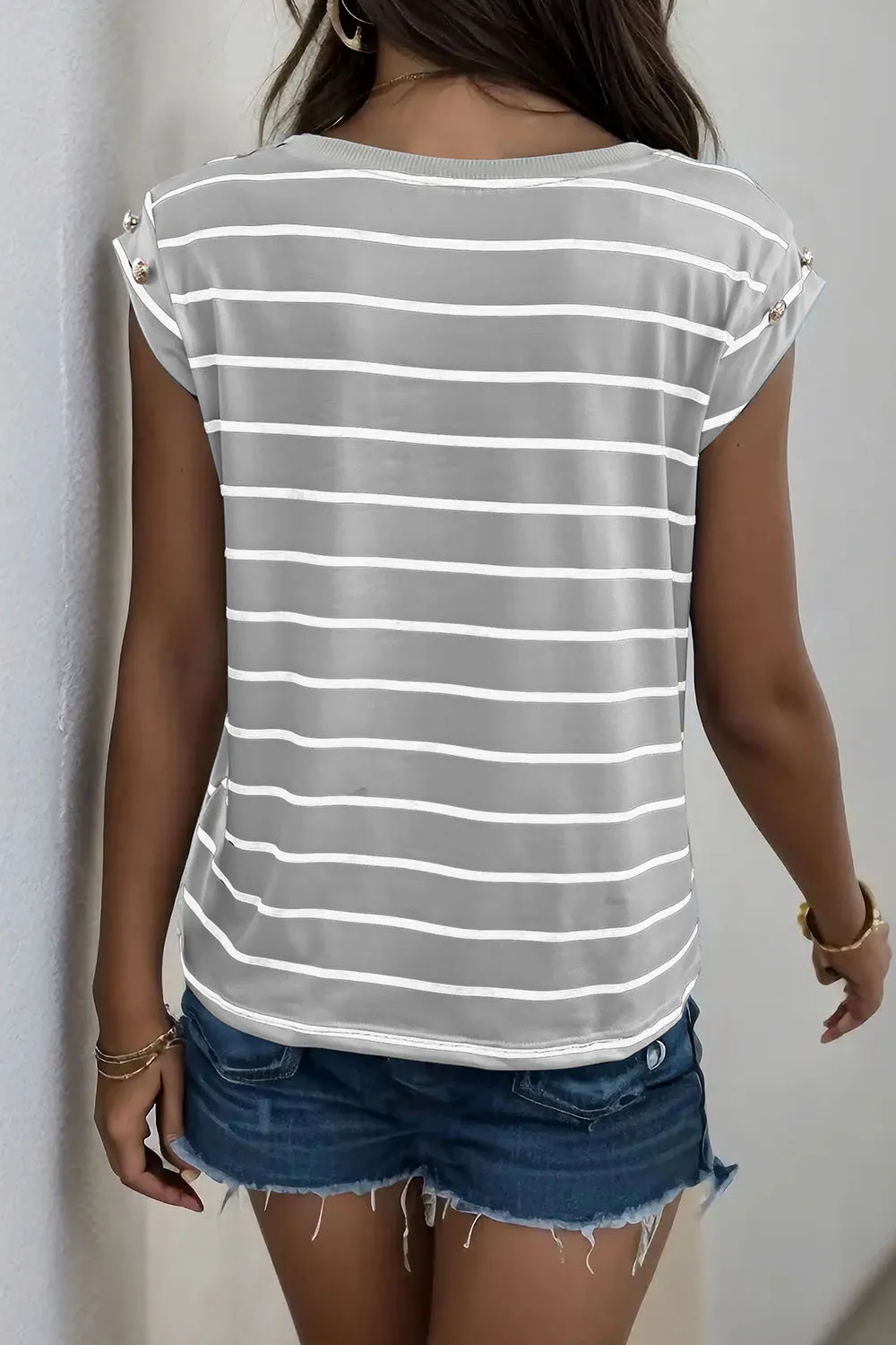 Decorative Button Round Neck T-Shirt, image 19