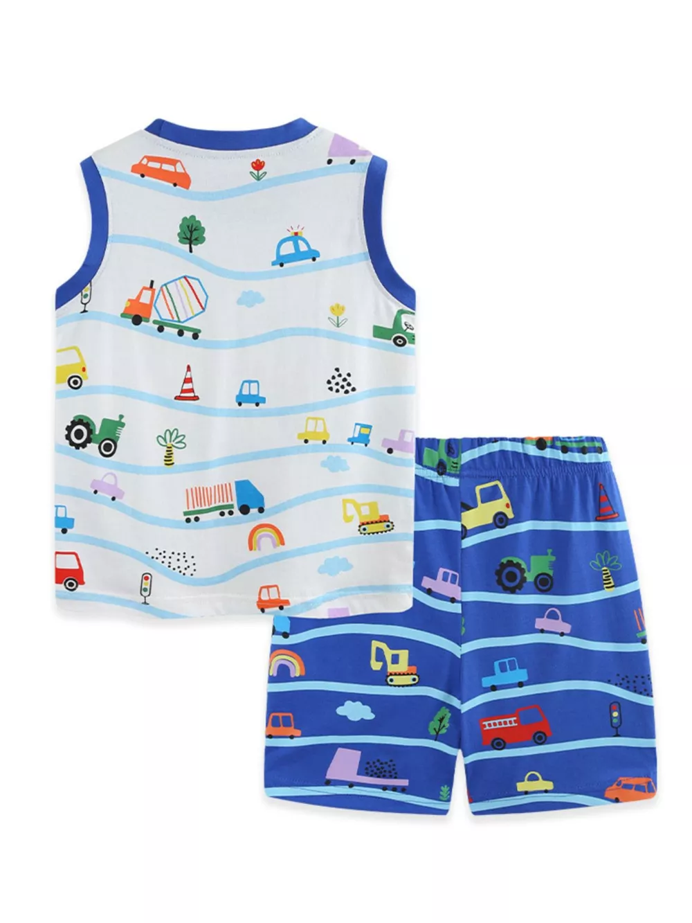 Children's Cartoon Vehicle Print Sleeveless Top & Shorts Set, image 7