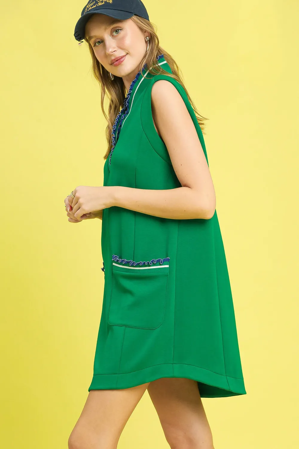 Frill Contrast Trim Sleeveless Mini Dress, image 2