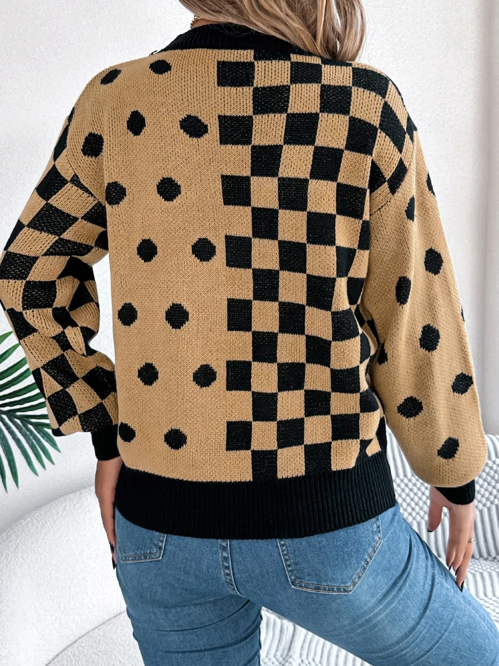 Plaid Round Neck Long Sleeve Sweater, image 15