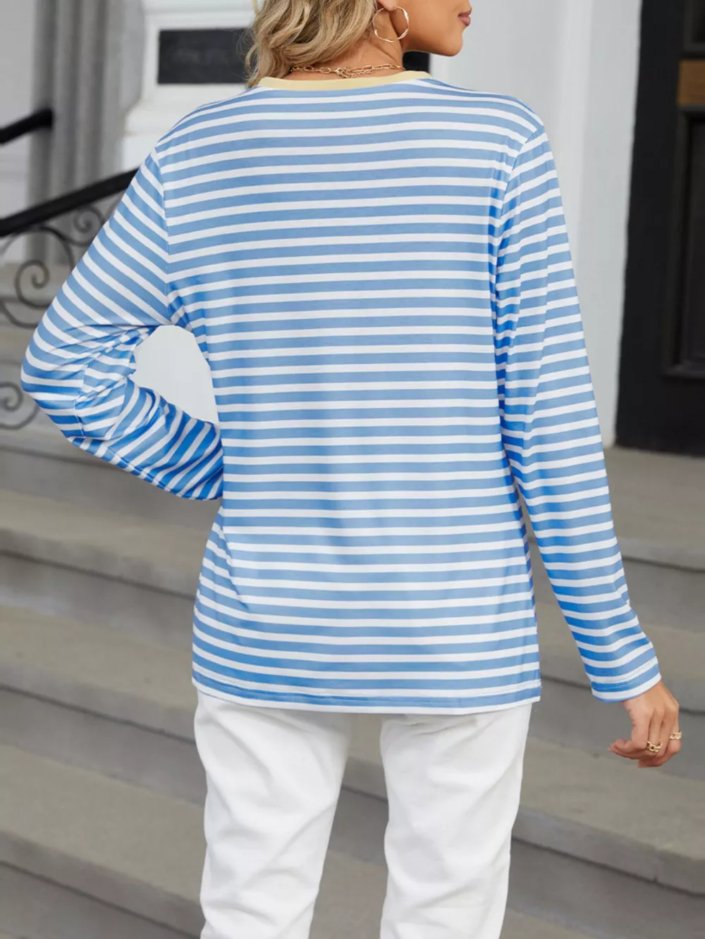 Striped Long Sleeve Henley T-Shirt, image 9