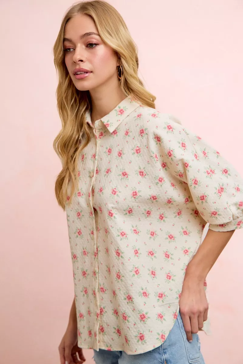 Flower Printed Short Dolman Blouse Top, image 4