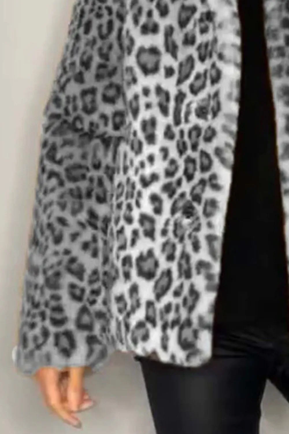 Full Size Leopard Furry Collared Neck Long Sleeve Coat, image 5