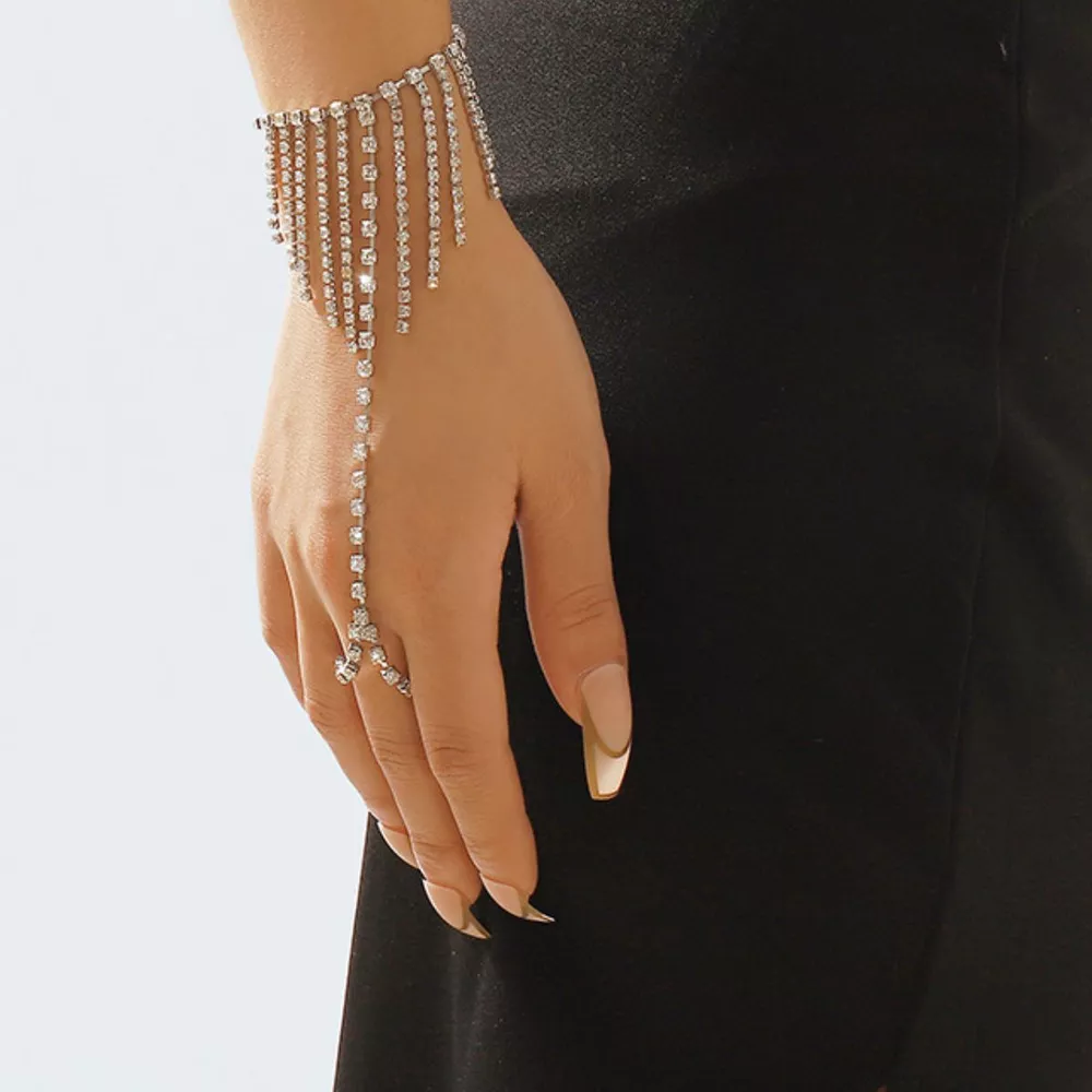 Rhinestone Fringe Hand Chain Bracelet, image 8