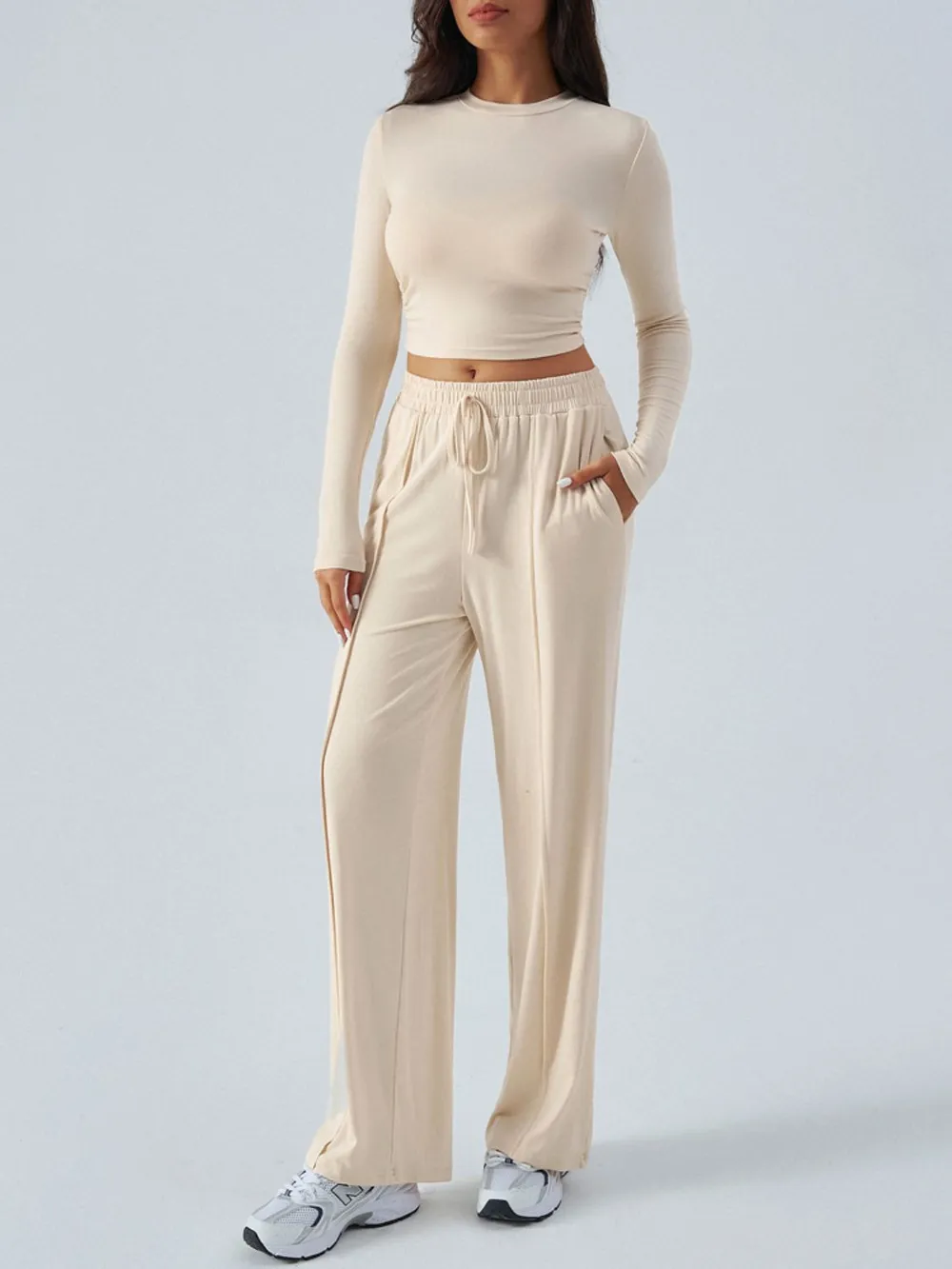 Round Neck Long Sleeve Top and Pants Set, image 6
