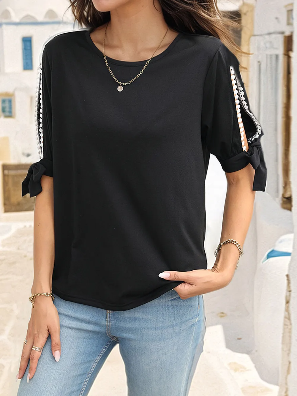 Round Neck Split Sleeve Blouse, image 4