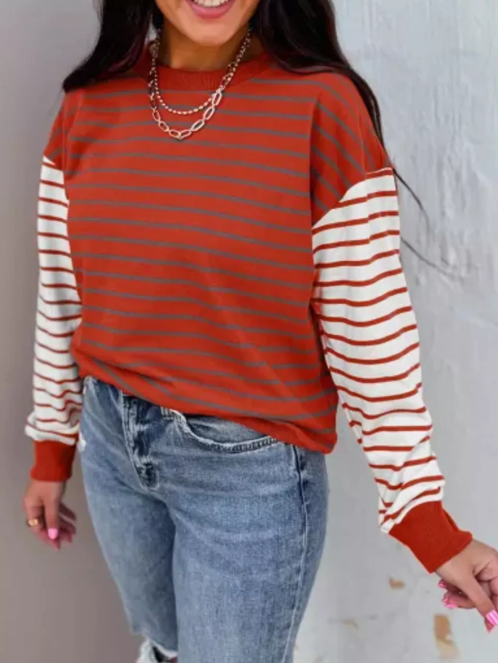 Striped Color Block Long Sleeve Sweatshirt